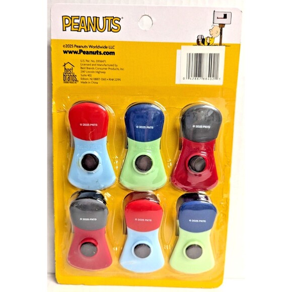Peanuts Joe Cool Snoopy Magnetic Bag Clips Multicolor Set of 6 Cartoon Gift NIP - Picture 4 of 4